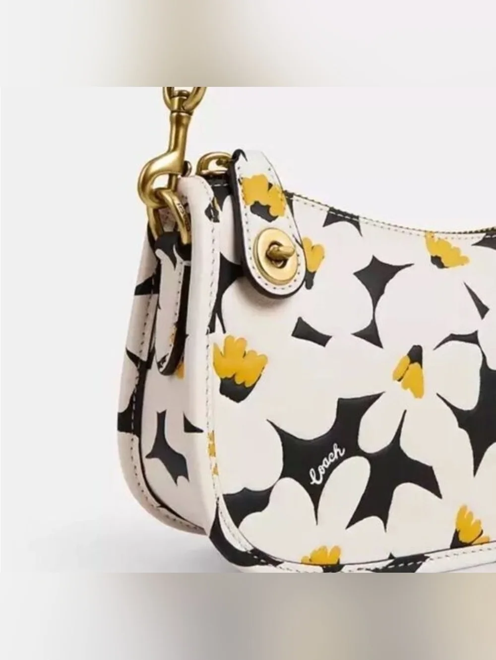 NWT! COACH CHALK DAISY FLORAL SWINGER 20 BAG